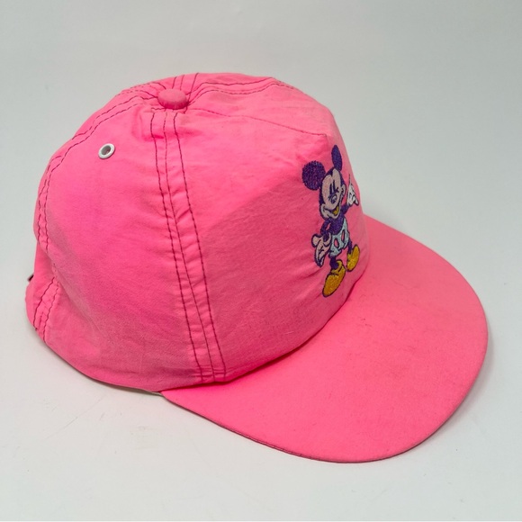 Vintage Disney Embroidered Mickey Mouse Baseball Hat 80s Unisex Flourescent Pink - Picture 4 of 6